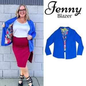 NWT LuLaRoe Jenny Blazer Royal Blue Floral Lined Open Front Jacket Size 3XL